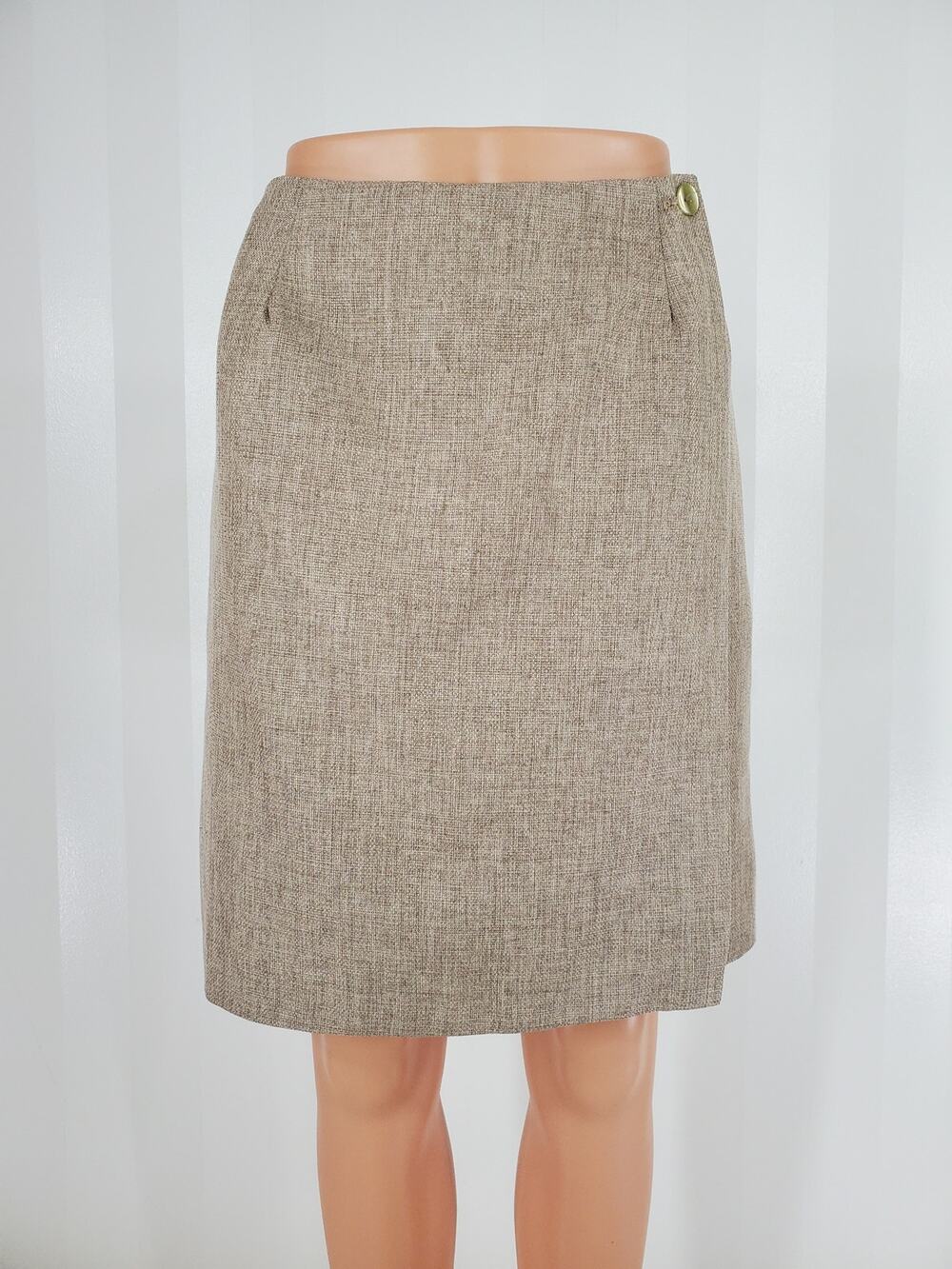 Briggs New York Taupe Brown Tweed Wrap Pencil Skirt Lined Career Sz 10